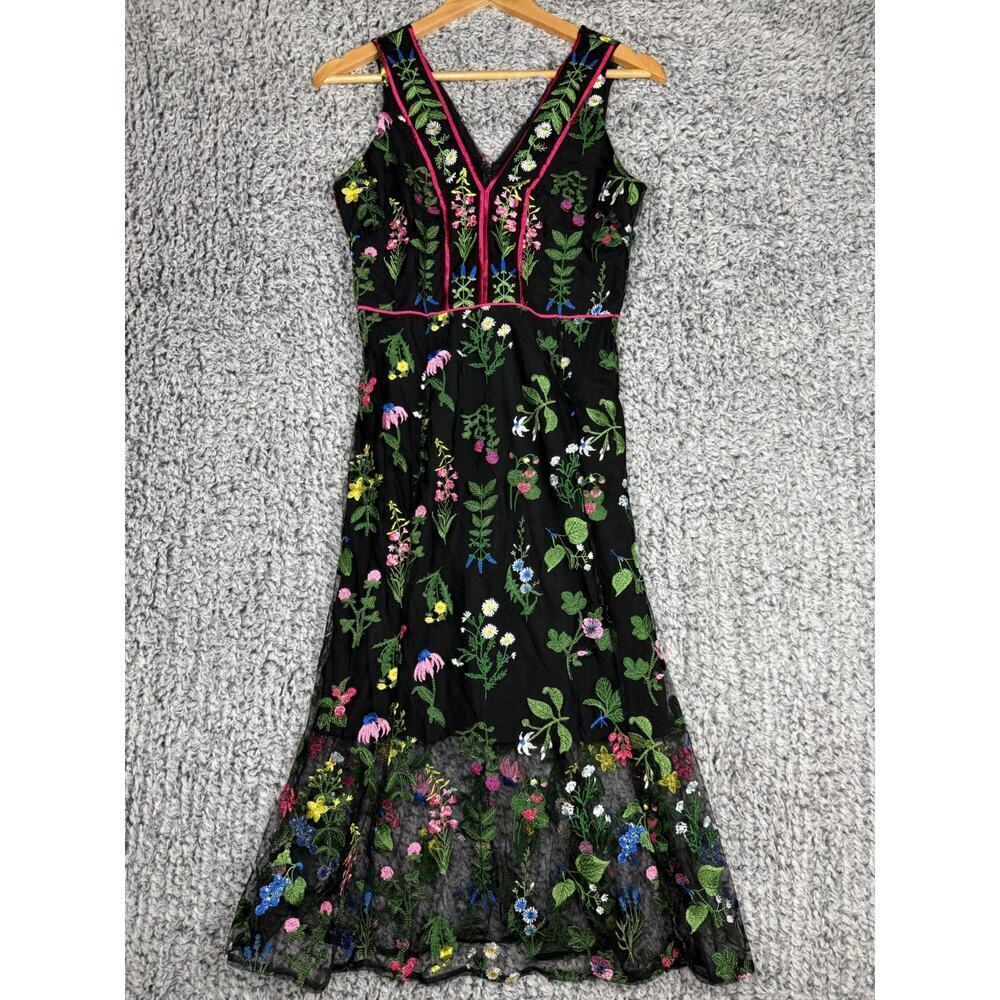 Sam Edelman Botanical Sheer Midi Dress Black with Floral Embroidery Size 0 $168 - Picture 2 of 16